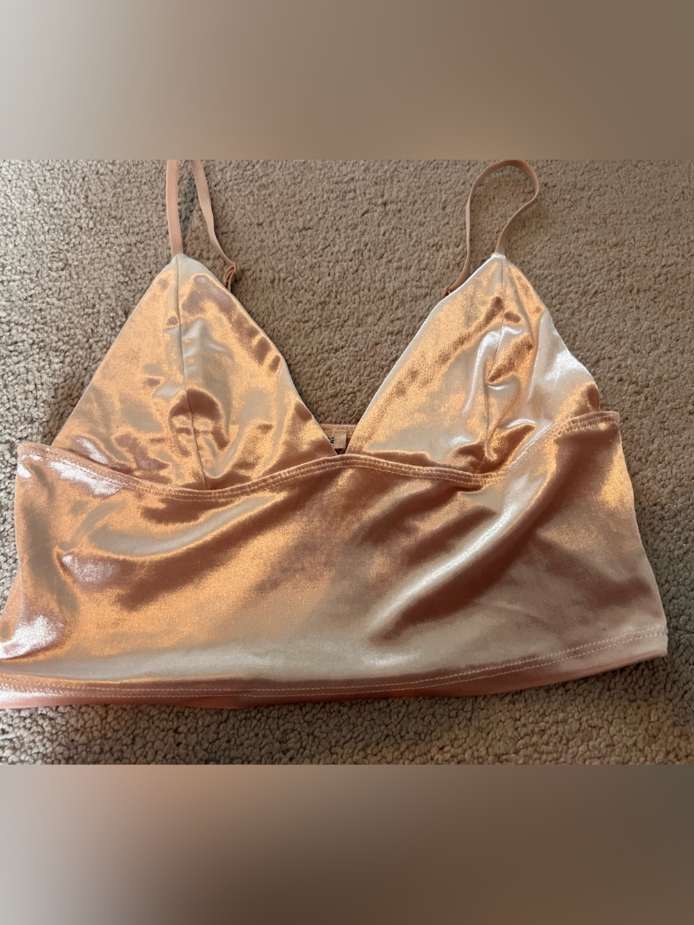 Garage Shimmer Velvet V-Neck Crop Cami Tank Top Pink Medium